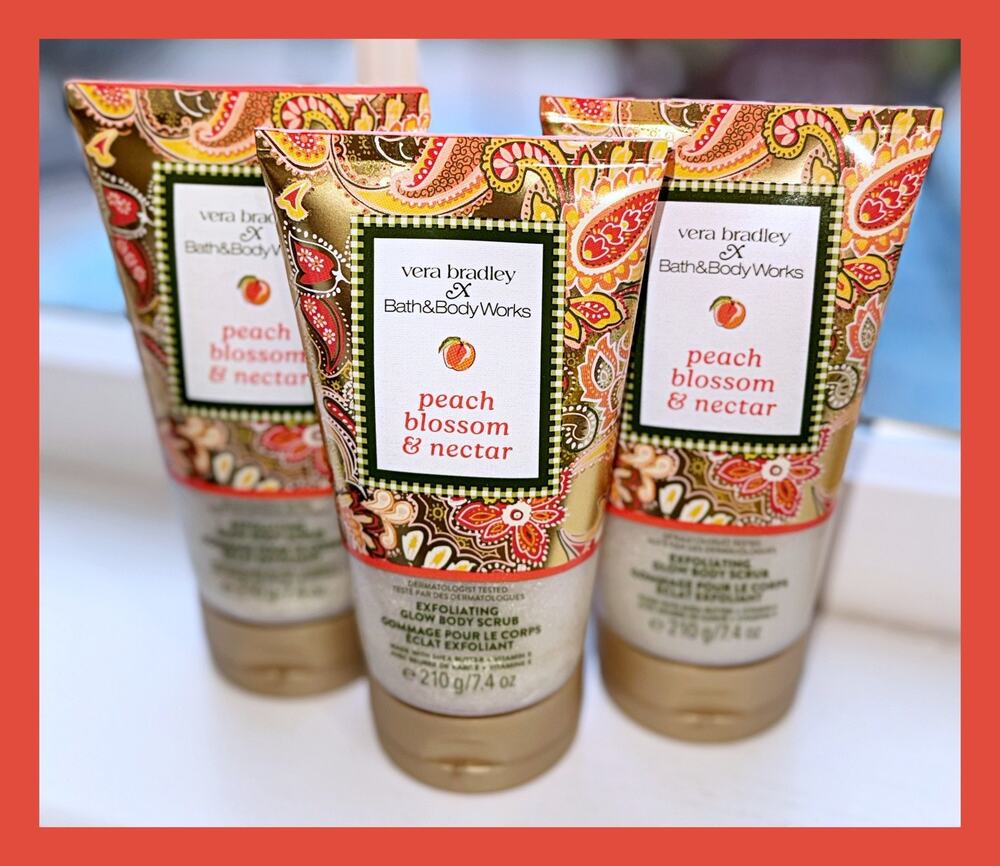 Bath & Body Works Vera Bradley Peach Blossom & Nectar Exfoliating Body Scrub x3